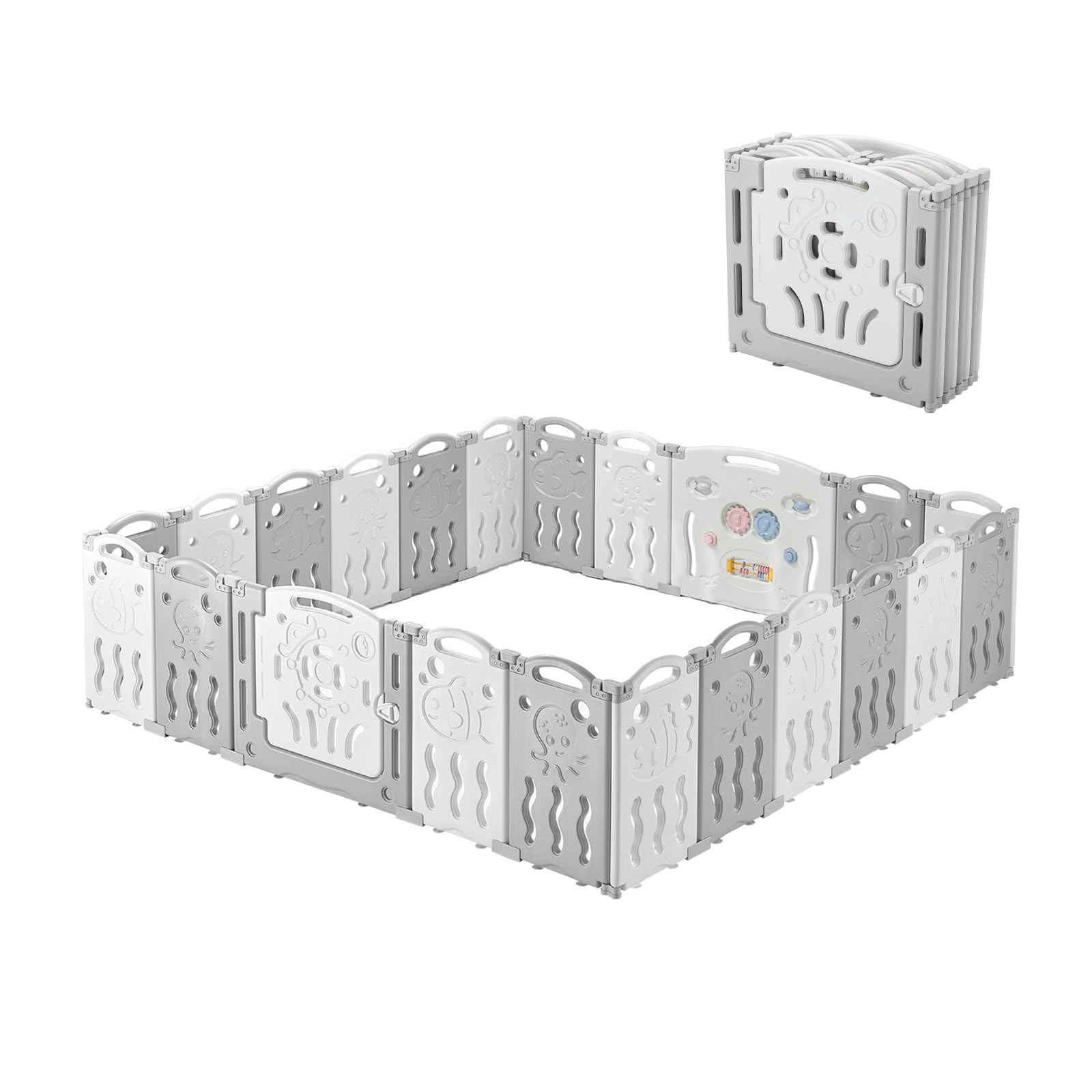 Albott Baby Playpen 22 Panel Foldable Baby playpen Folding Play Pen Kids Activity Centre Safety Play Yard Home Adjustable Shape, Portable Design for Indoor Outdoor Use (White+Grey, 22 Panel)