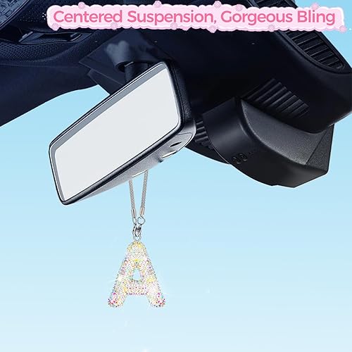 Miniatura 5 de Colgante de cristal brillante en forma de A, accesorios de automóvil para mujer, accesorios de espejo retrovisor con diamantes de imitación,