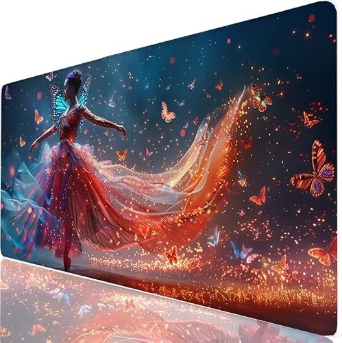 Alfombrilla Ratón XXL 80x30 cm Mujer Mouse Pad Gaming Rojo Protector Escritorio, Precisión Velocidad Mejorada, Antideslizante Mousepad Superficie para Teclado, Jugadores PC, Accesorios Gaming H0-1024