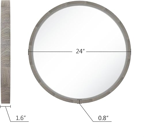 Miniatura 24 de LYYYXGYP Espejo redondo de madera de 24 pulgadas, espejo de pared de granja con marco de madera, espejo circular marrón para baño Marrón,Gris,Madera