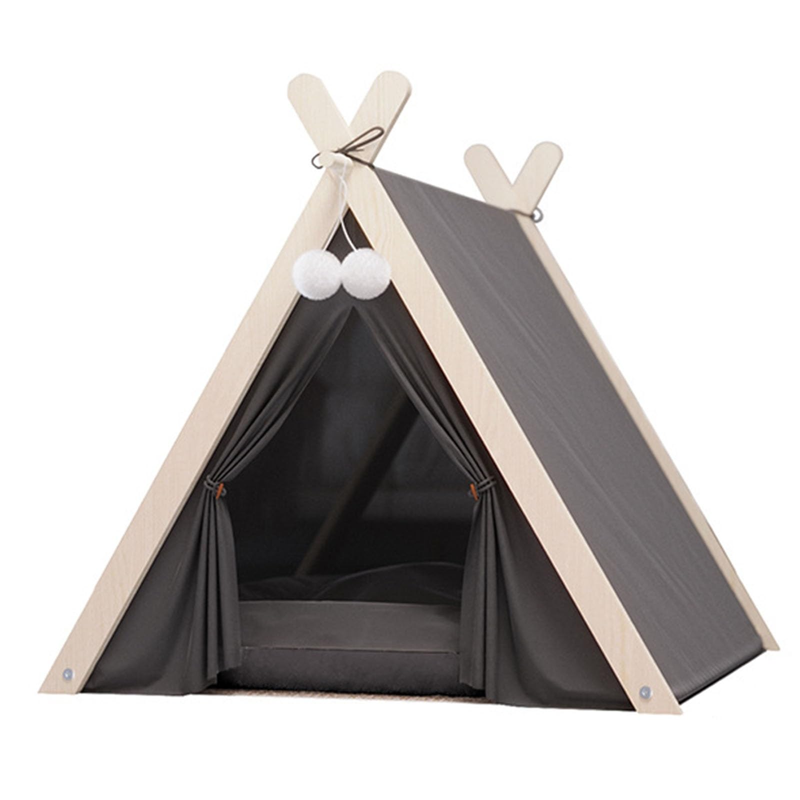 Generic Pet Teepee with Cushion 24Inch Dog Tent Bed Large Cat Teepee Indoor/Outdoor Dog Cat House Grey Cotton Canvas