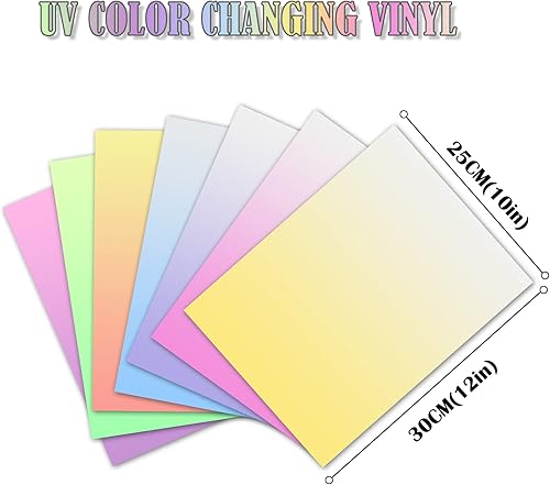 Miniatura 2 de Vinilo de transferencia de calor que cambia de color UV de 12 x 10 pulgadas, 7 hojas de vinilo para planchar sensible a la luz solar para camisetas,