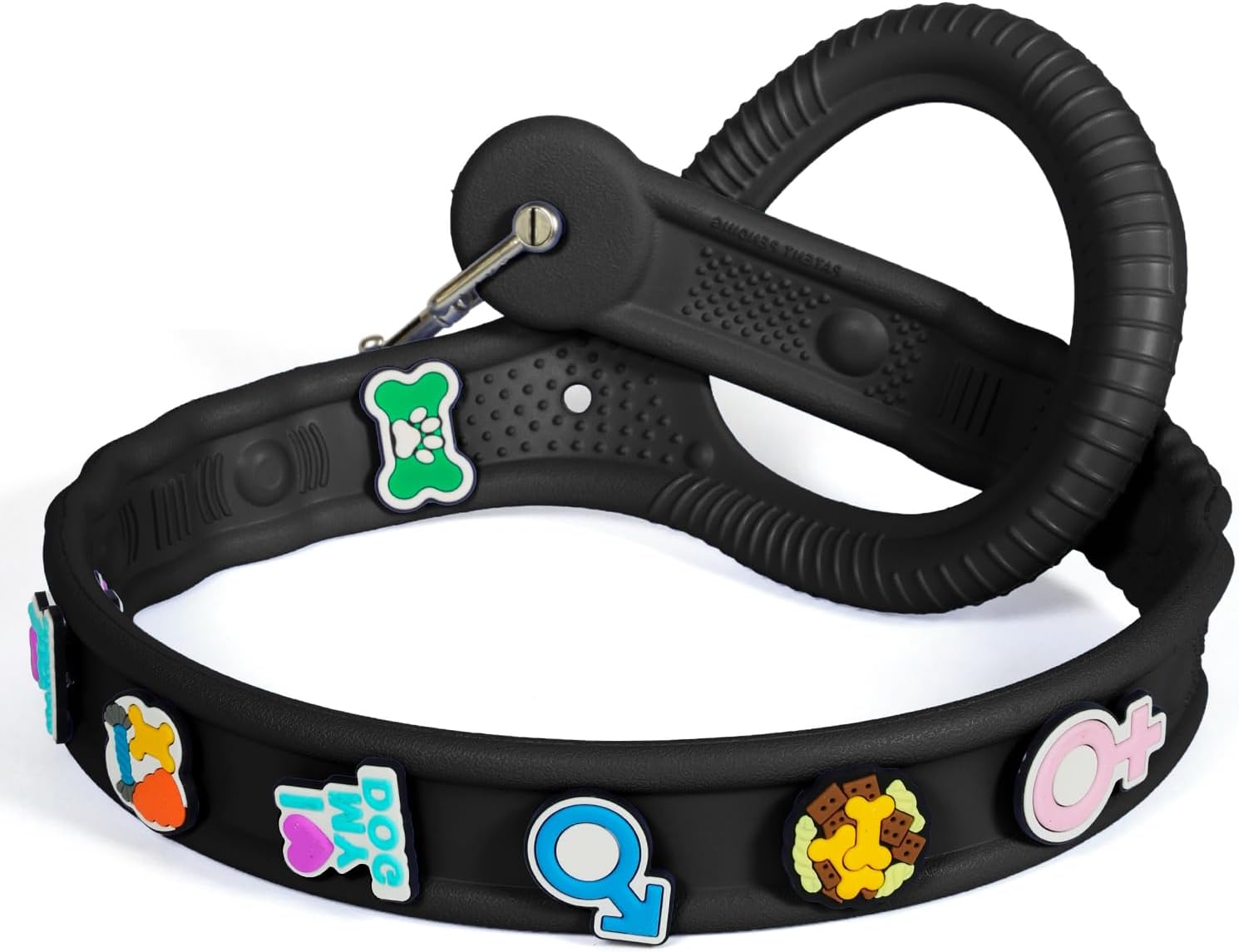 Personalized Dog Leash with Snap-in Charm System - Lightweight Waterproof EVA, Tangle-Free Design & Modern Comfortable Grip, Shadow Black