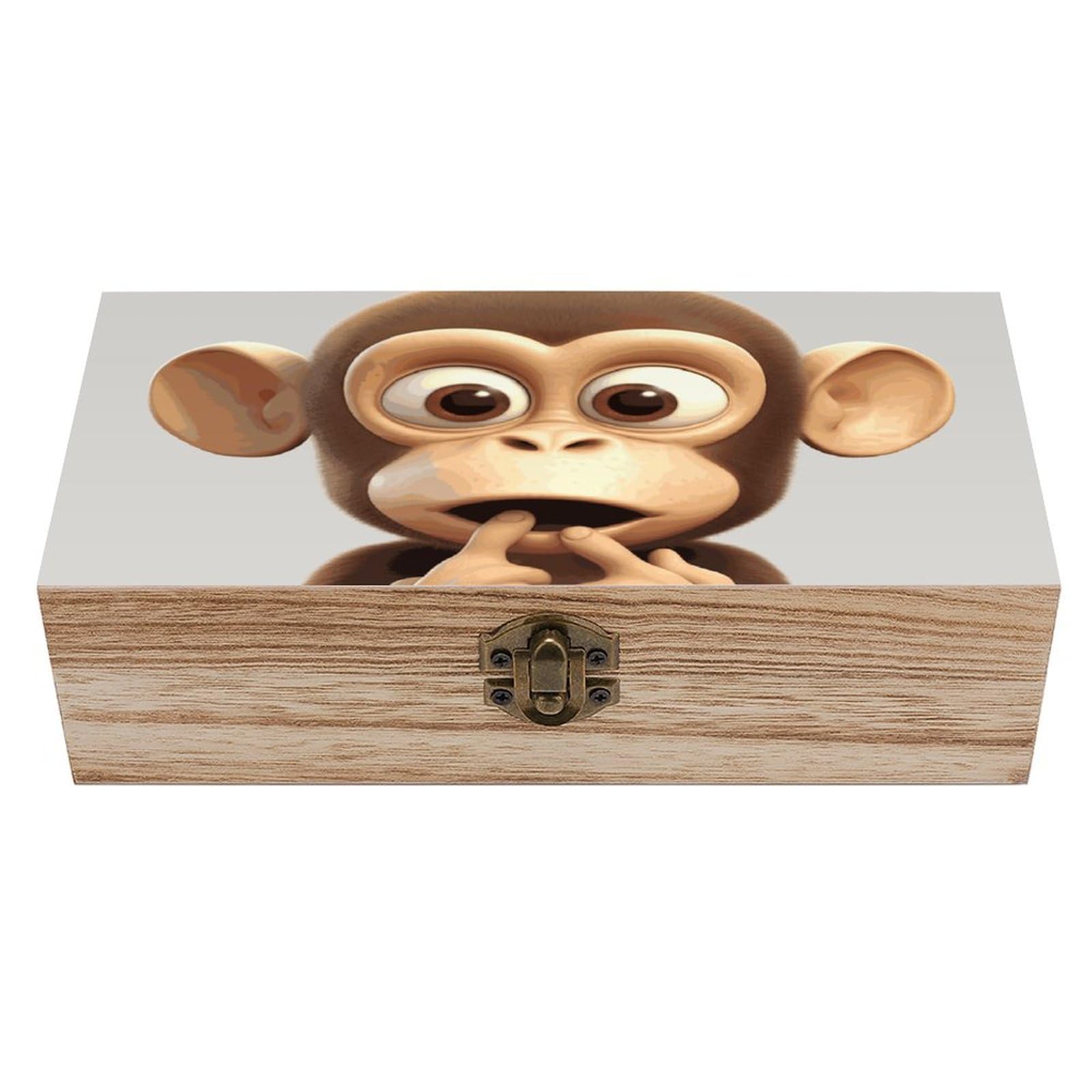 peiyeety Decorative Keepsake Box Wooden Storage with Hinged Lid Handmade The Silent Monkey Wood Organizer Memory Treasure Box for Jewelry Craft Card Photo Wedding Bridal Shower Gifts