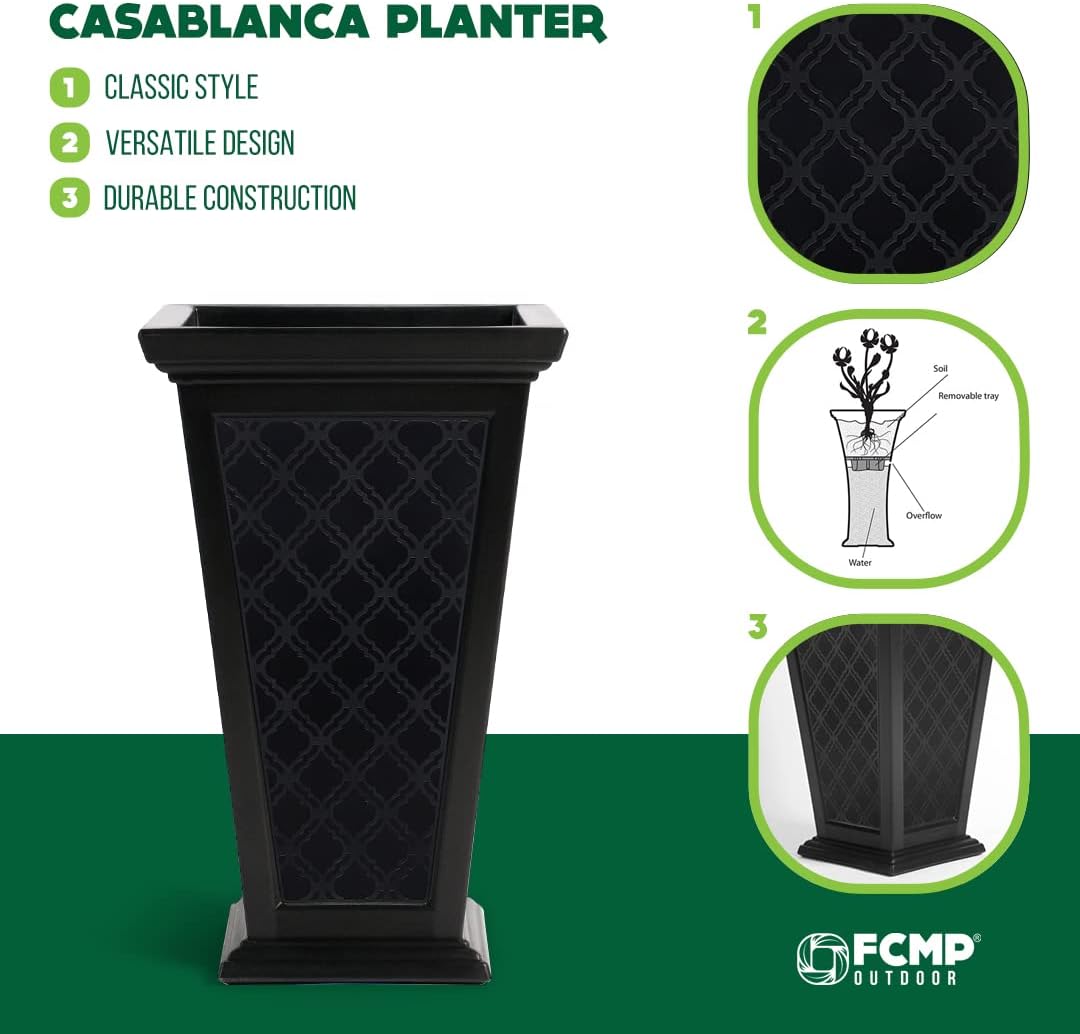 Casablanca Self-Watering Pedestal Planter, 24" Moroccan-Inspired Design