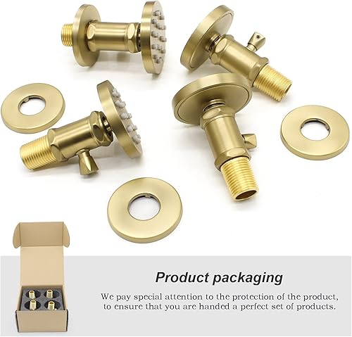 Miniatura 55 de Chorros de ducha cuadrados de oro cepillado con control de flujo y giratorio, chorros de masaje de agua ajustables de latón macizo, montaje en pared