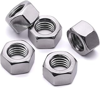 M6-1.0mm (50 PCS) Stainless Steel Hex Nuts Finished Hexagon Nuts, 304 Stainless Steel 18-8, Standard DIN934, Full Thread, Bright Finish, Coarse Thread UNC