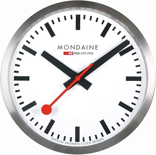 Mondaine - Reloj de pared - A995.Clock.16SBB - Esfera blanca grande - Relojes de pared - Hecho en Suiza, Acero inoxidable, blanco, Moderno