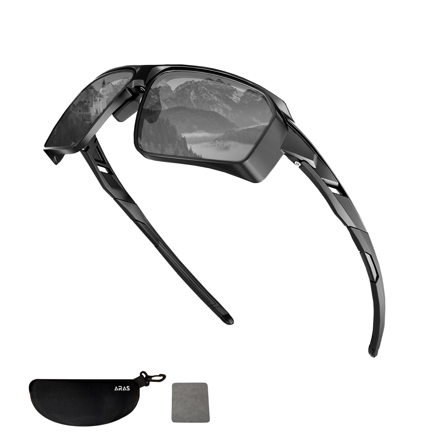 ARAS Polarisierte Sonnenbrille für Damen und Herren, verstellbare Nasenpolster, leichte Brille TR90 mit UV400-Schutz, für Radfahren, Tennis, Fahrrad, Motorrad, Angeln, Wandern, leicht