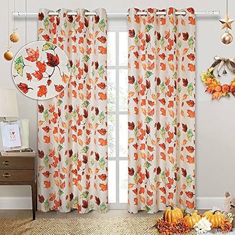Fitable Fall Curtains for Living Room Thanksgiving Curtains Living Room Curtains 2 Panel Sets Fall Kitchen Curtains Orange Curtais Window Drapes for Bedroom 52x95 inch Curtains Cover