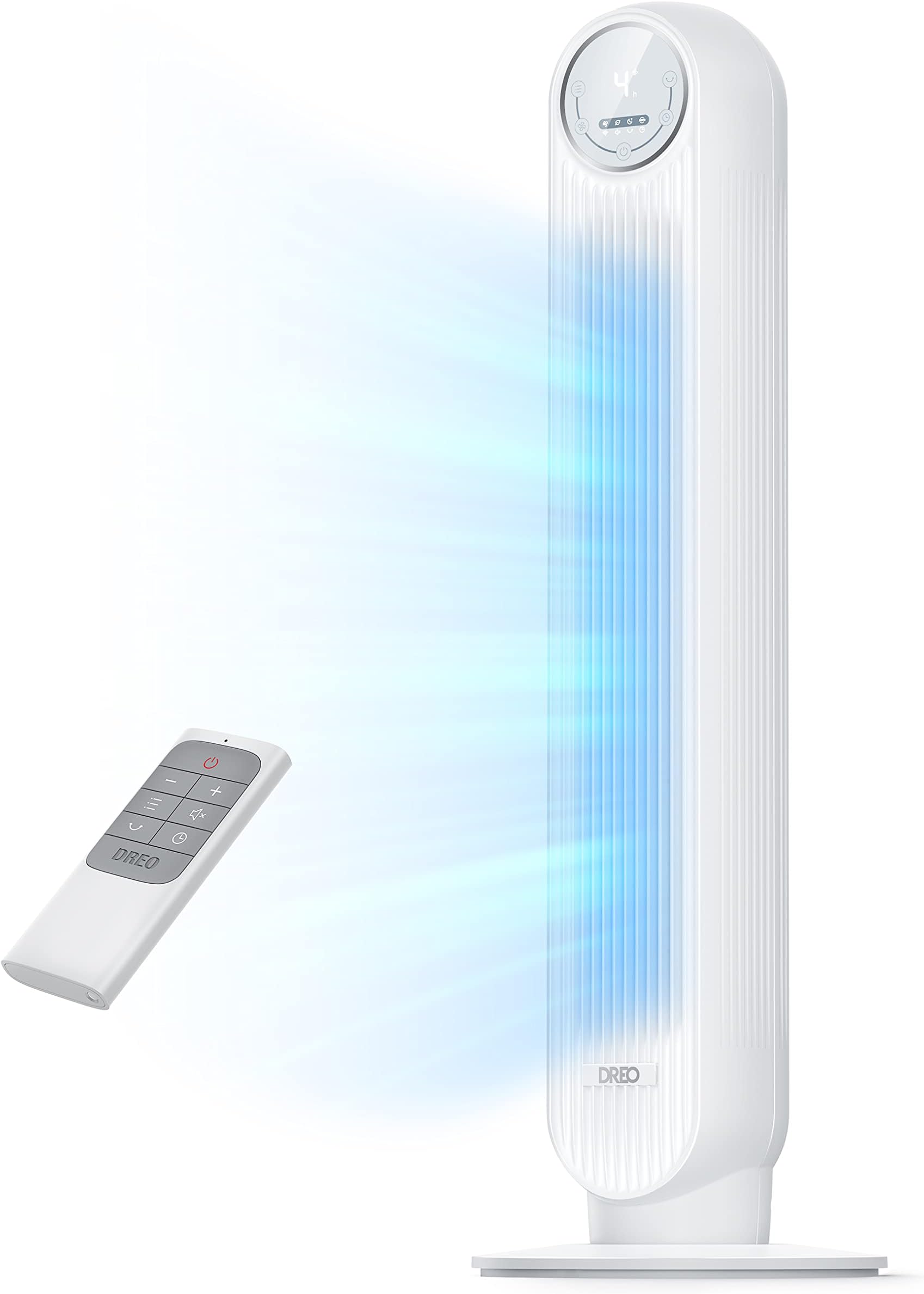 Dreo Tower Fan for Bedroom, 24ft/s Velocity Quiet Floor Fan, 90° Oscillating Fans for Indoors with 4 Speeds, 4 Modes, 8H Timer, Standing Fans, Bladeless Fan, White, Nomad One (DR-HTF007)