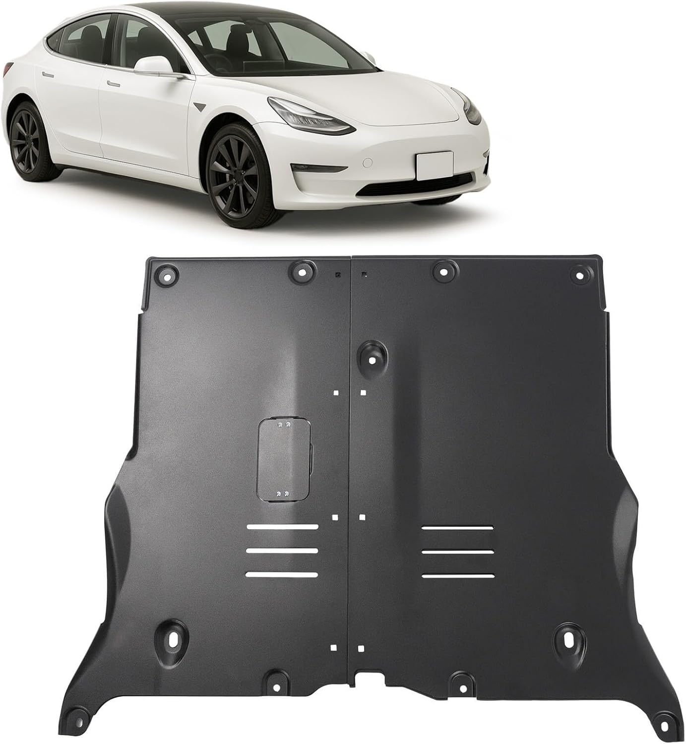 Front Skid Plate Compatible with 2018-2024 Tesla Model 3 & Model Y Under Engine Guard Cover - Aluminum Powder Coated Black