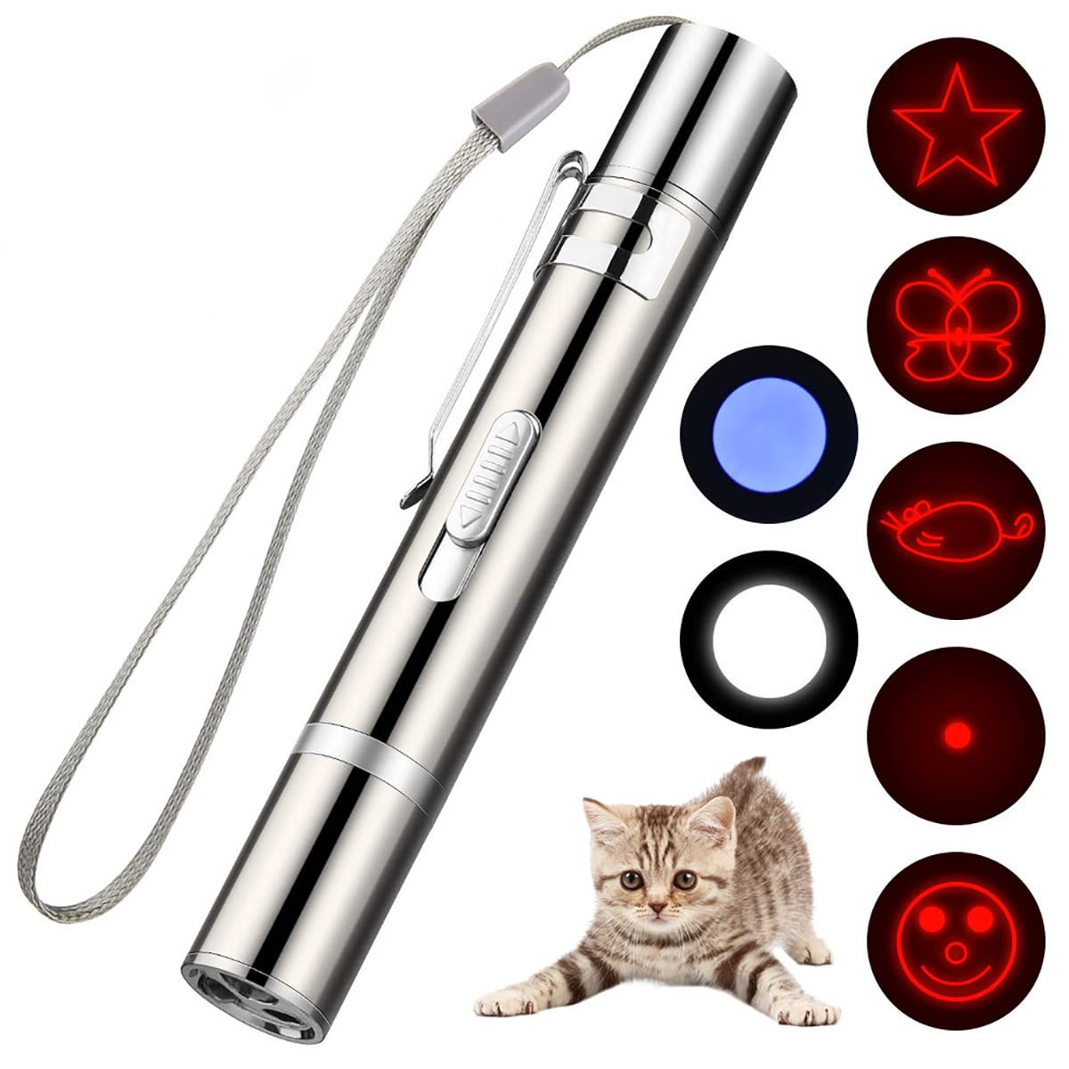 Laser Pointer Cat Toy, Red Dot Led Light Pointer Interactive Toys, Cat Toys for Indoor Pets, Rich Pattern, Environmental Friendly, for Kitten Outdoor Pet Chaser Tease Stick Training