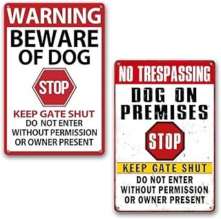 2 Pack Warning Tin Signs Beware of Dog Signs For Fence Keep Gate Shut No Trespassing Dog On Premises Sign (Beware of Dog)