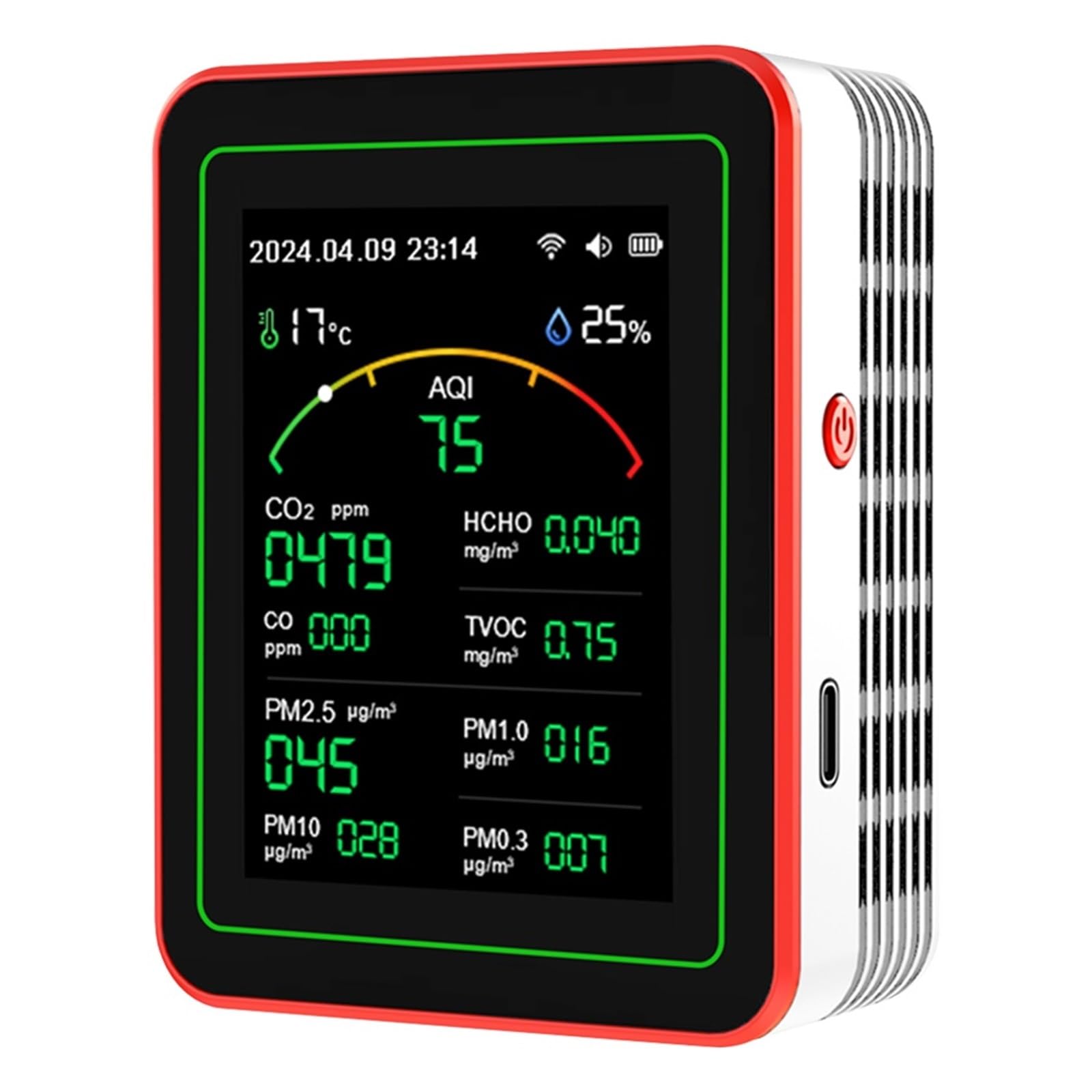 Air Quality Monitor, Rilevatore Di Qualità 'aria WiFi 15 In 1 CO CO2 PM0.3 PM1.0 PM2.5 PM10 Tester Portatile Misuratore Umidità A Temperatura(WHITE)