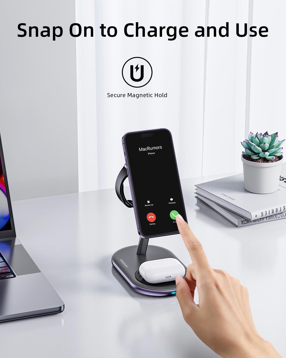 Innostyle Cargador inductivo para MagSafe, estación de Carga 3 en 1, Carga rápida de 15W, Compatible con iPhone Serie 12/13/14/15, Airpods 2/3/Pro, Apple Watch