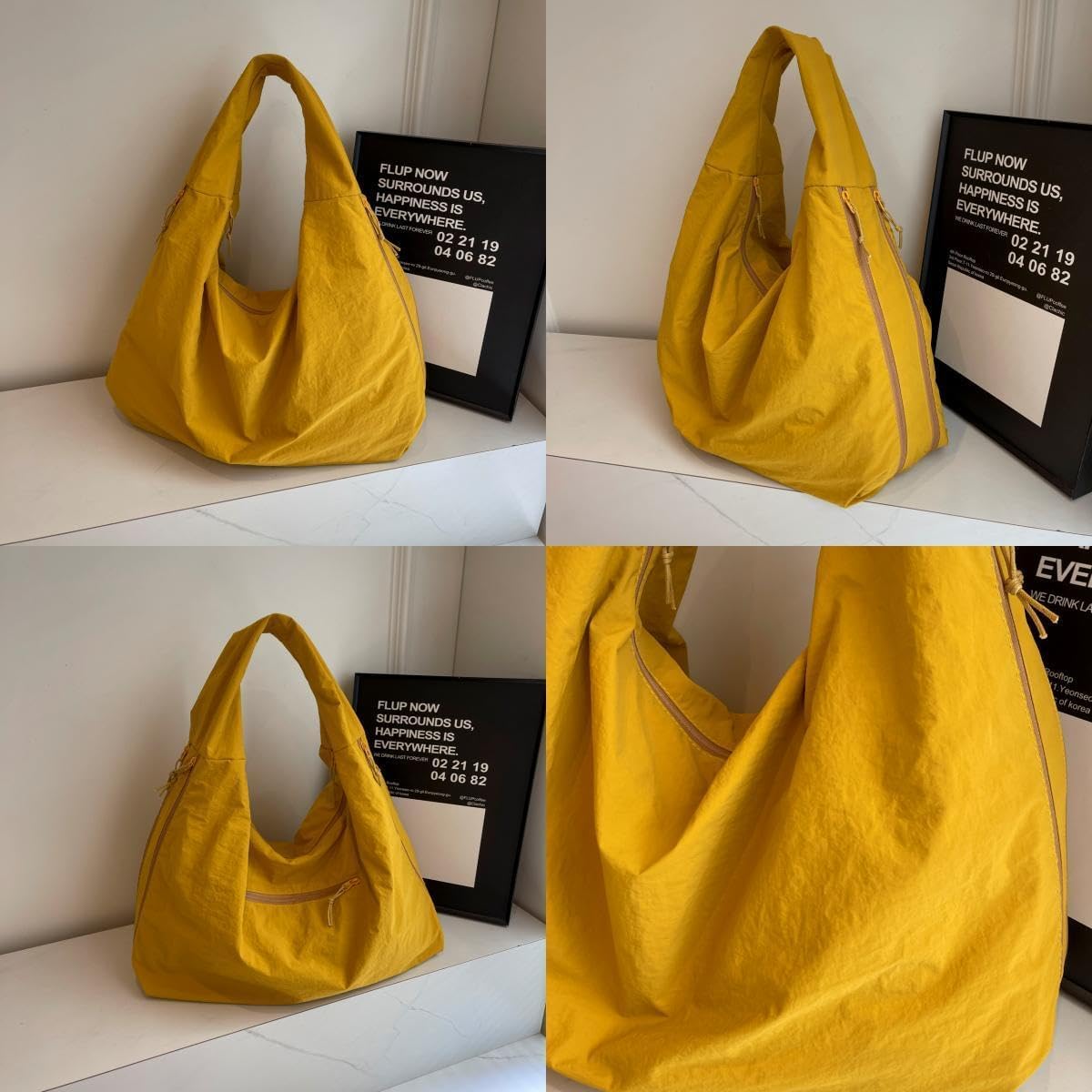 Nylon Tote Bag Large Plain Casual Shoulder Bag Stachel Laptop Bag Travel Daypacks (Yellow)