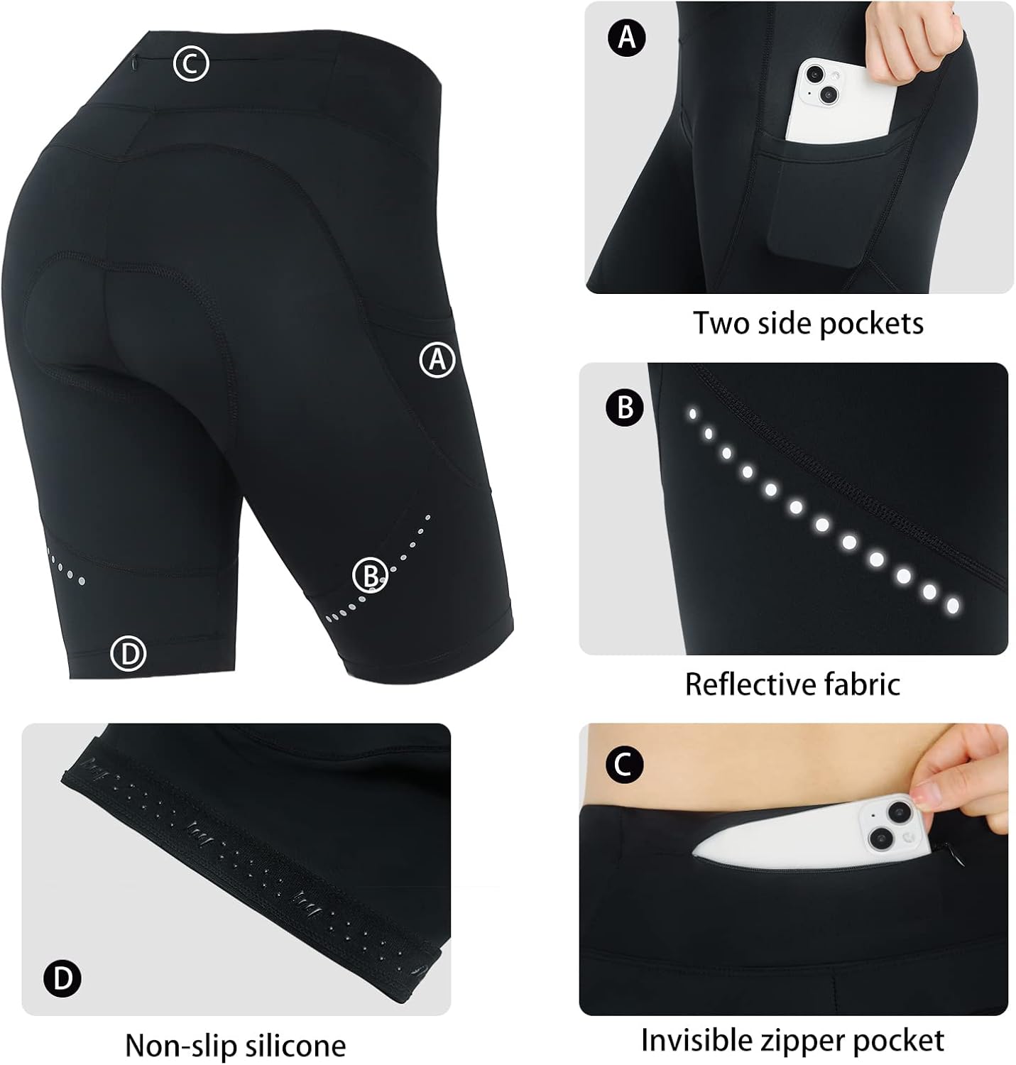 beroy Women Bike Shorts with 4D Padding,Cycling Shorts for Women Black-531 Small