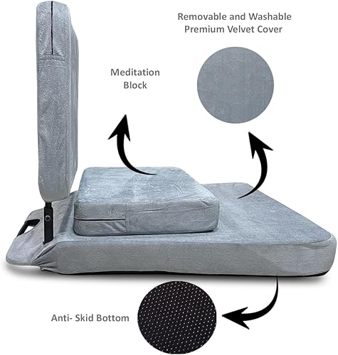 Miniatura 4 de Zen Zone 90 Buddha Yoga Meditación Silla de piso Premium y plegable con respaldo fijo gris