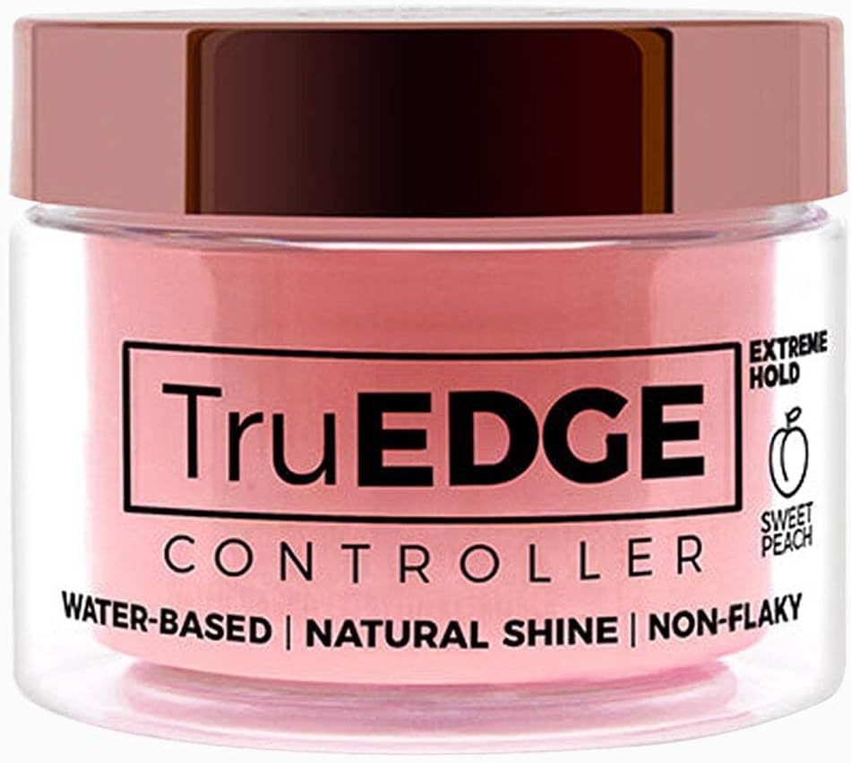 NICKA K NEW YORK Tyche TruEDGE Plus Controller – 100ml / 3.38 fl oz – Water-Based, Black Castor Oil & Hemp Seed Oil – Long-Lasting Hold, Non-Flaky, Natural Shine, 8 Fragrances (HETR11 Sweet Peach)