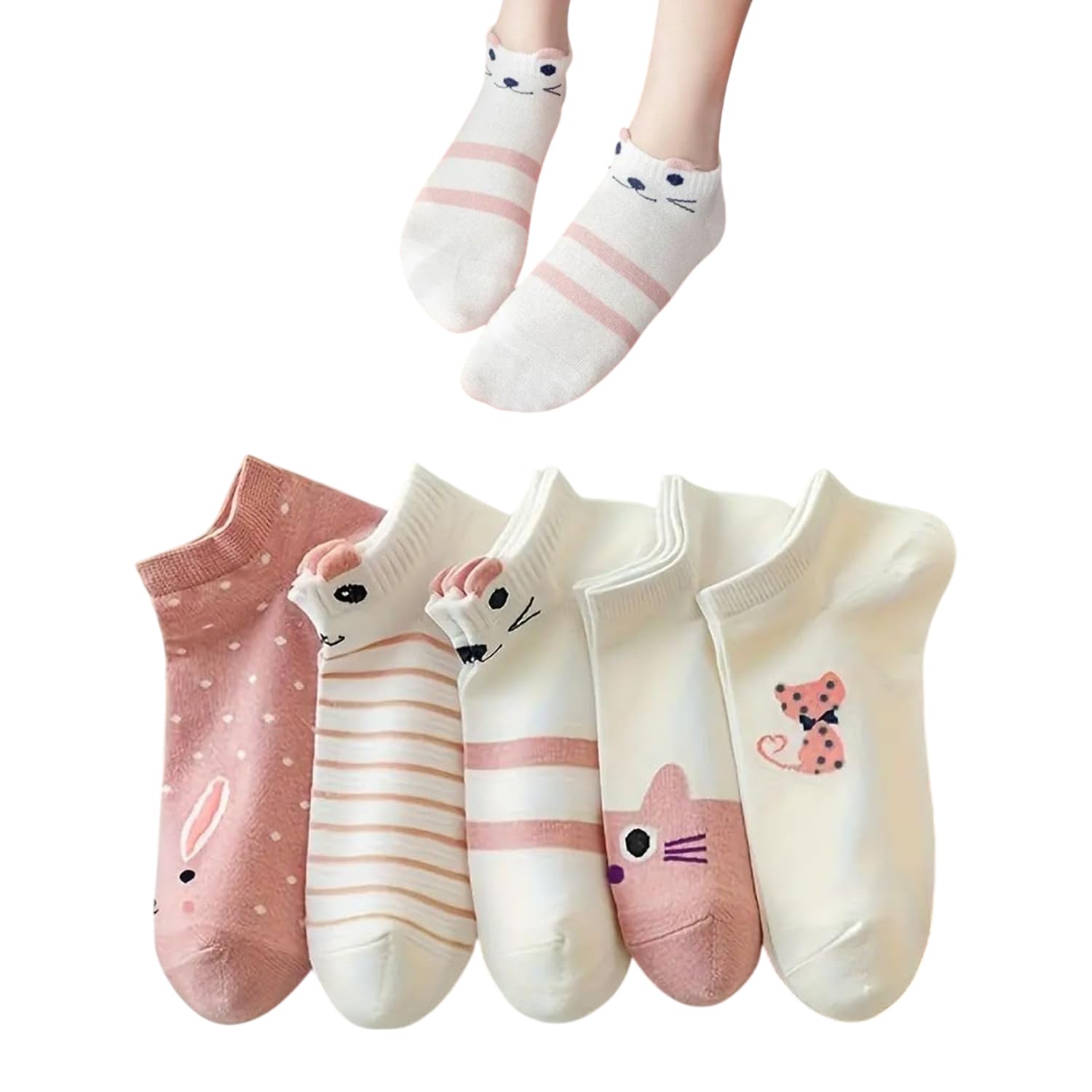 Women's Cotton Blend Low Ankle Boat No Show Loafer Socks-Multicolor-Free Size-Pack of 5-image-14