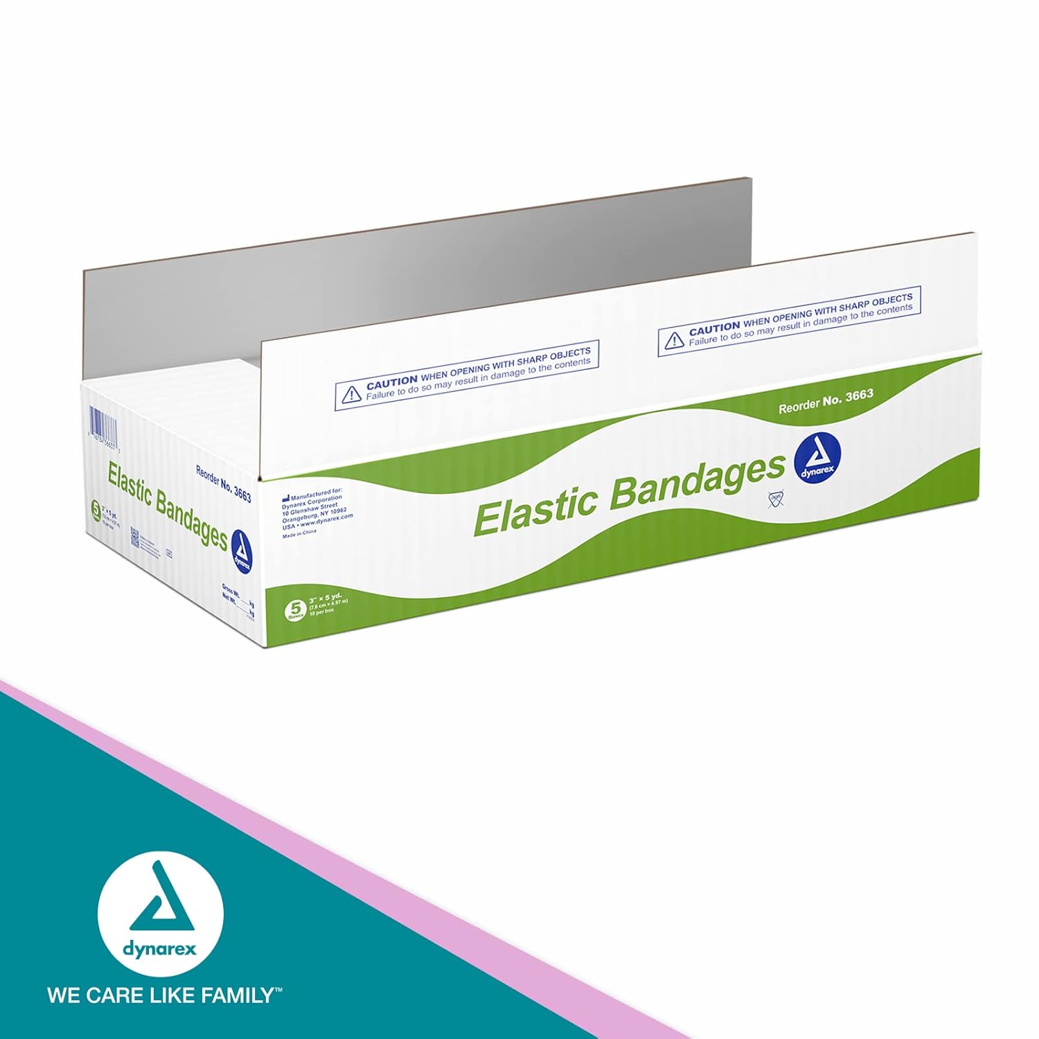 Dynarex Elastic Bandages, Outstanding Compression and Stretch, Latex-Free, Individually-Wrapped Elastic Bandage with 2 Clips, 3" x 5 yds., 1 Case of 50 Bandages (5 Boxes of 10)