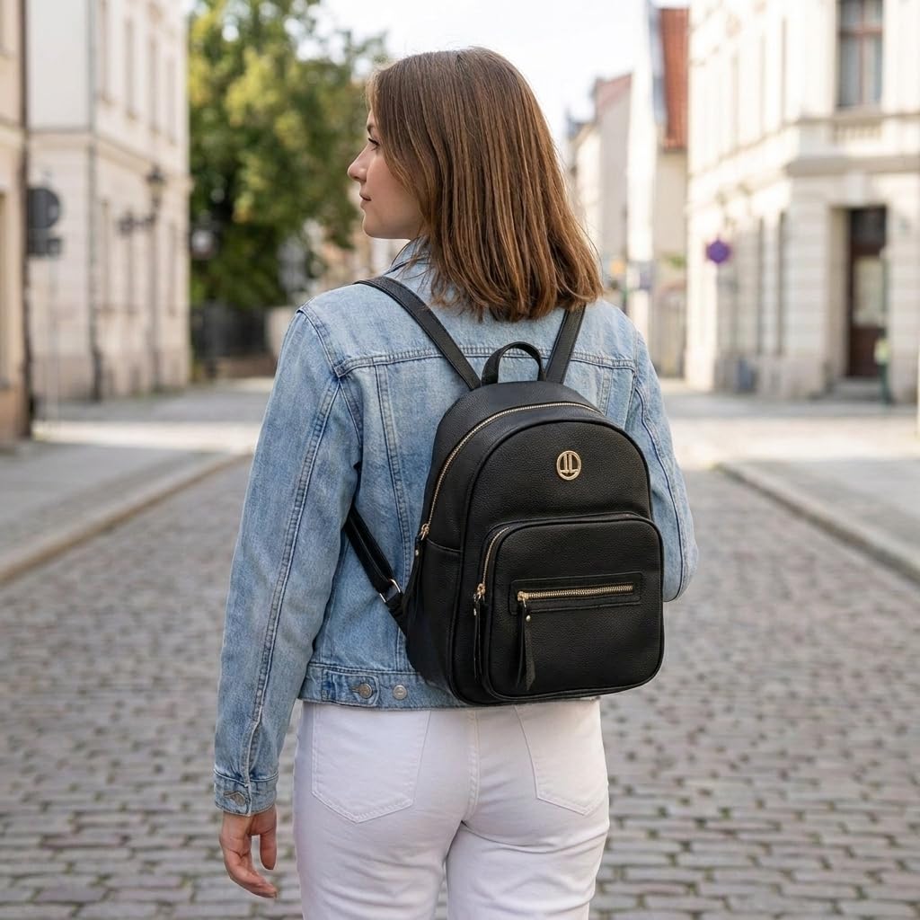 LANCETTI Borsa Donna in PU, Borsetta Zaino con Chiusura a Zip, Elegante