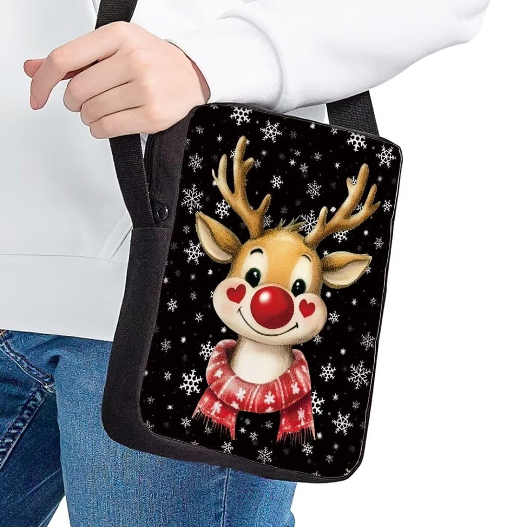 TOADDMOS Christmas Reindeer Crossbody Purse for Kids Little Girl Novetly Sling Purse for Christmas Day Pouch Bag Small Shoulder Bag with Zipper Closure