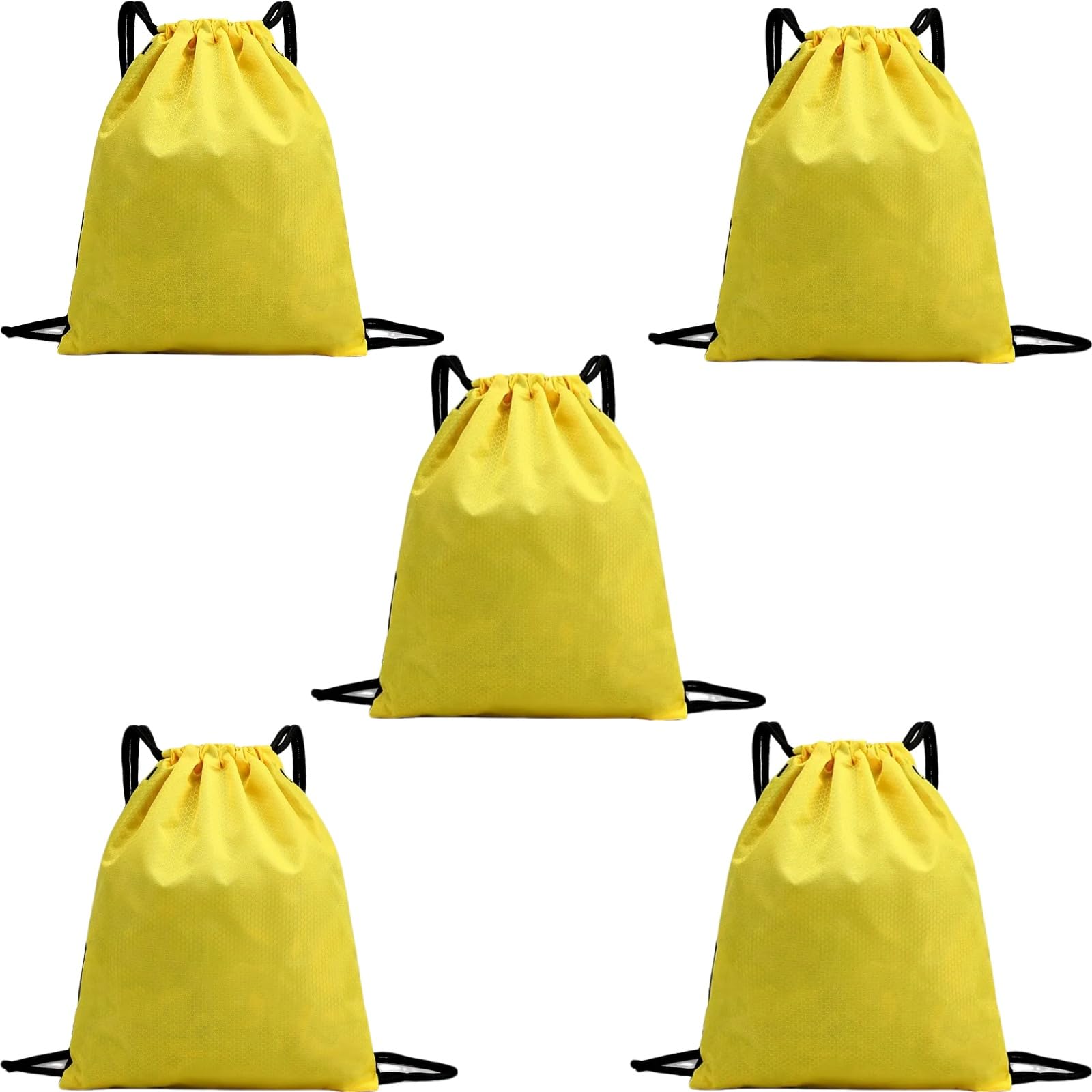 5-Pack Waterproof Drawstring Backpacks, Soccer-Texture Oxford Fabric, 16.9" × 13.8", Lightweight 0.20 lb Each, No Eyelets, Gym &amp; Marathon Gear Sacks(Yellow)