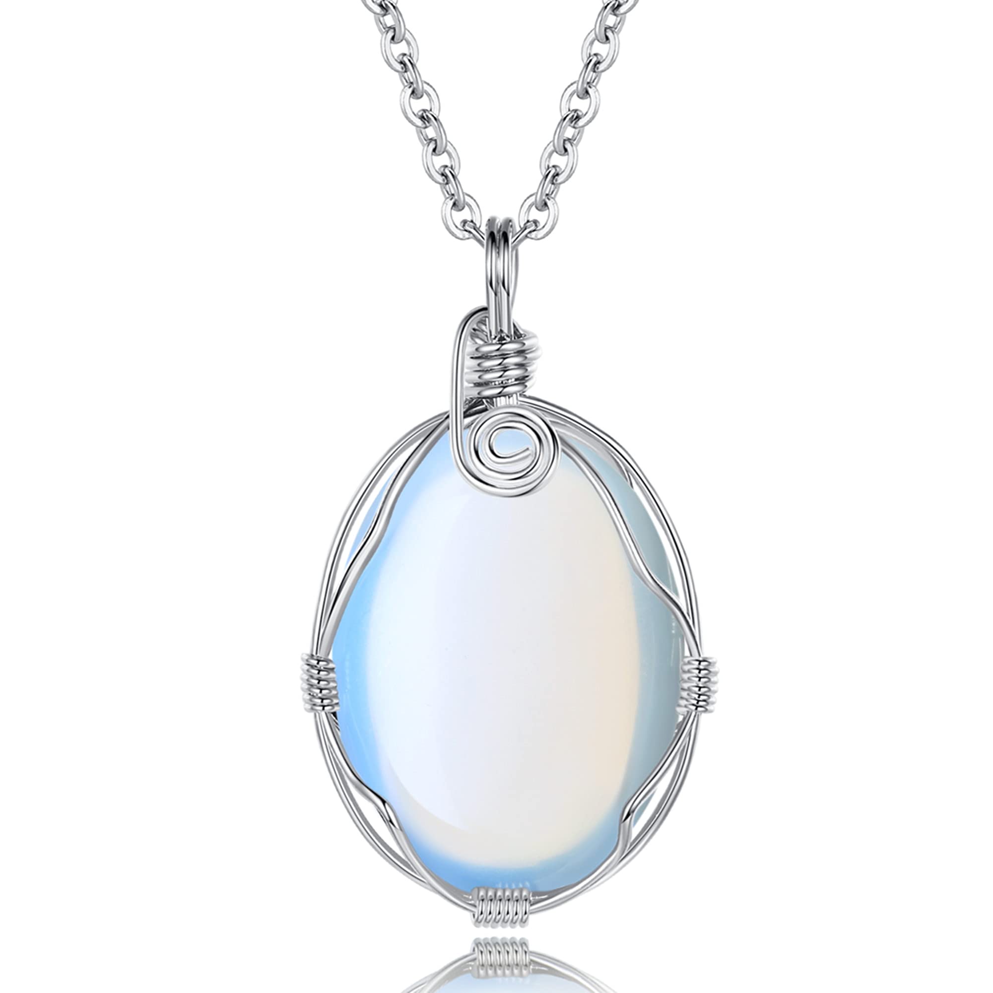 XIANNVXI Healing Crystal Necklace Wire Wrapped Oval Stone Gemstone Pendant Necklaces Natural Spiritual Reiki Witchcraft Quartz Jewelry for Women