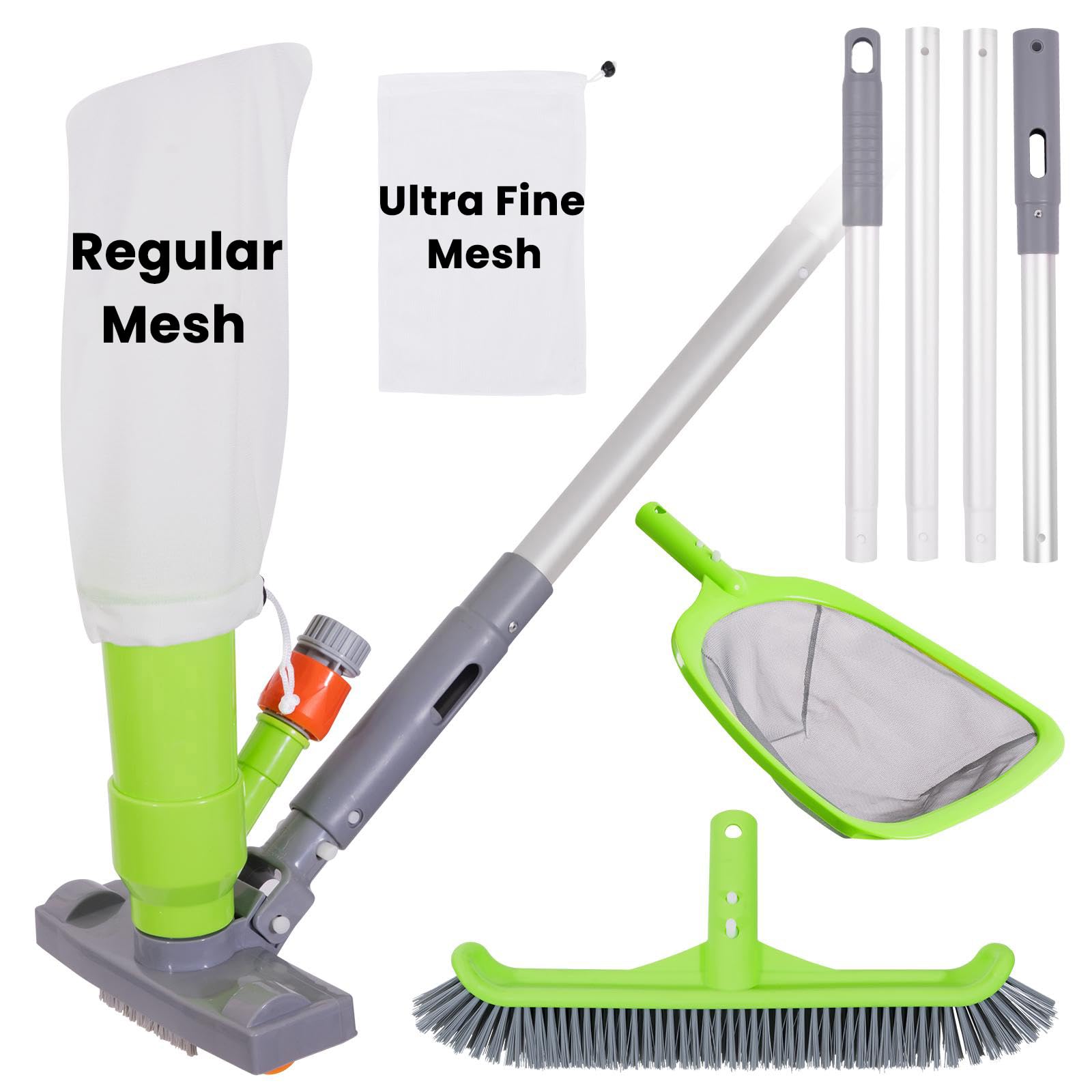 Sepetrel Deluxe Swimming Pool Cleaning Kit with Spa Jet Vacuum Cleaner,Brush, Semi-deep Skimmer Net & Adjustable 57.5-inch Pole,Ideal for Cleaning Above Ground,Inflatable Pools