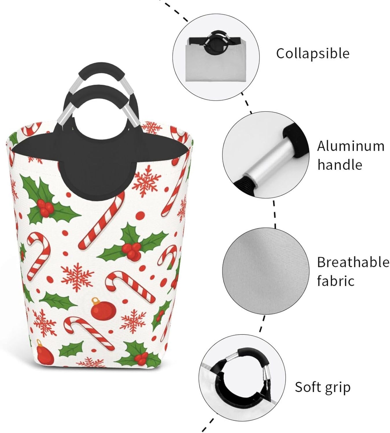 50l Laundry Basket Christmas Snowflake Candy Cane Waterproof Laundry Hamper Foldable Clothes Laundry Bag With Handles