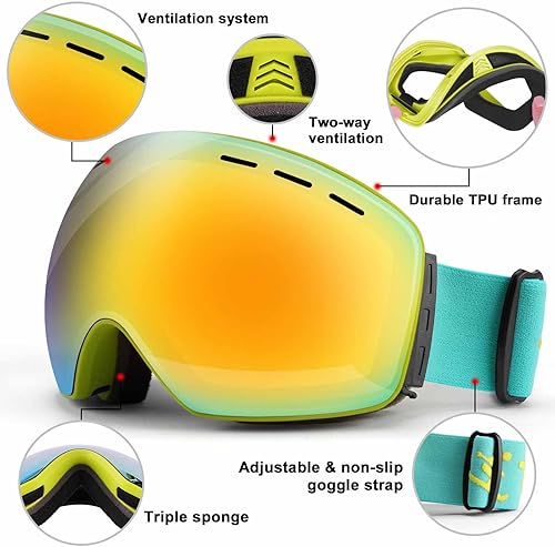 Miniatura 2 de Trusiel OTG - Gafas de esquí para nieve, antiniebla, protección UV400, para invierno, para hombres, mujeres, adultos y jóvenes