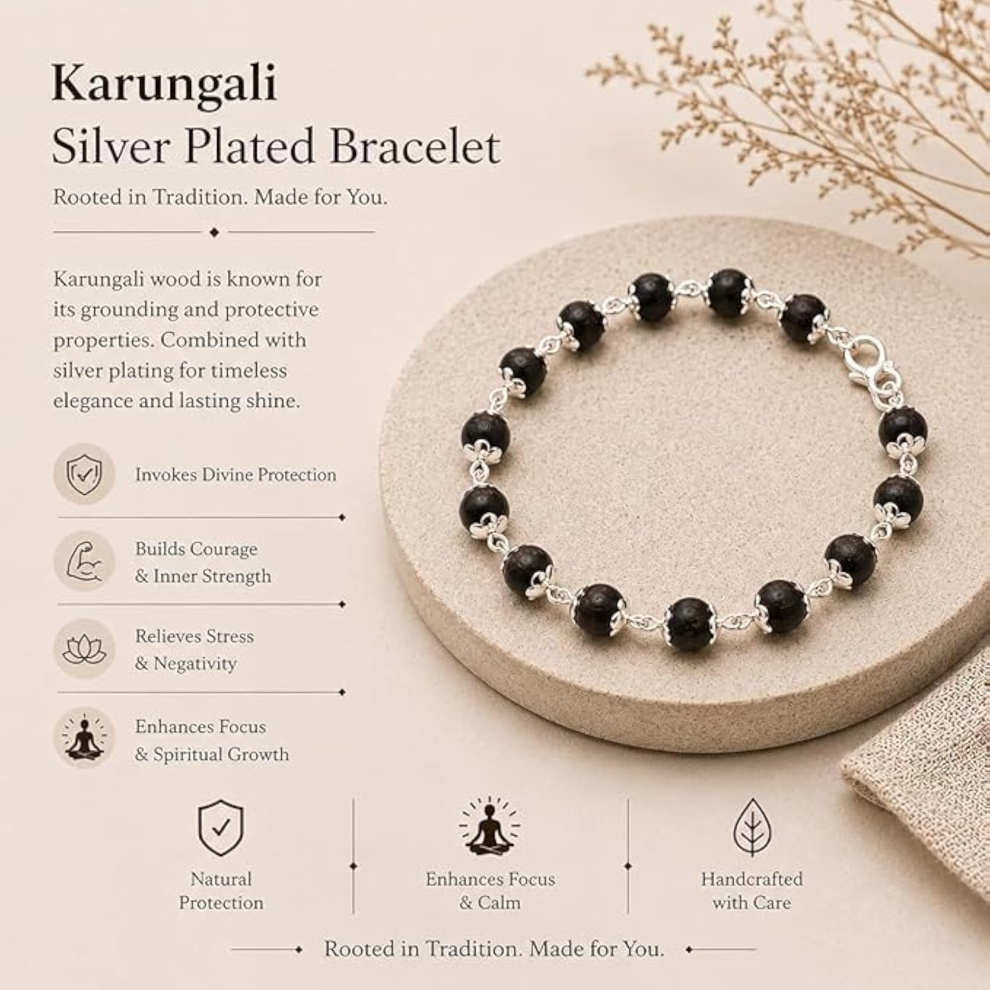 Karungali Bracelet with Original Natural Ebony Wood Beads
