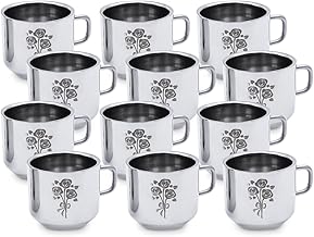 LiMETRO STEEL Pack of 12 Steel Stainless Steel High Polish Double Wall Tea & Coffee Cups Set of 6 for Home & Office (Steel, Cup Set)