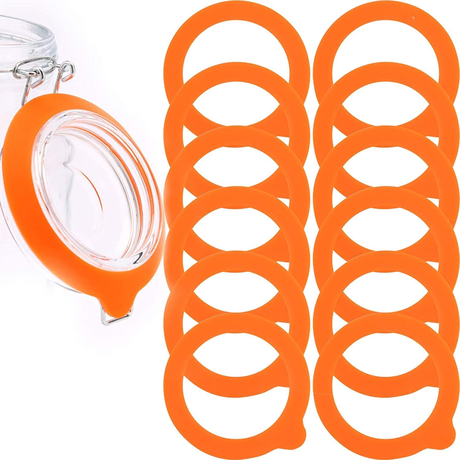 12Pcs Silicone Jar Gaskets Replacement, Leak Proof Silicone Gasket Airtight Seals Rings for Mason Jar Lid, Regular Wide Mouth Glass Jars (Orange)