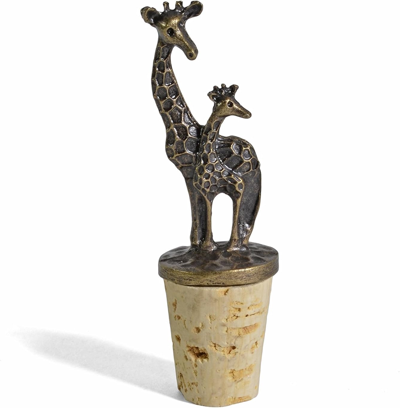 Momma and Baby Giraffes Antique Brass and Cork Bottle Stopper