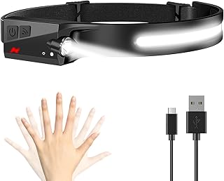 Rechargeable Headlamp, Super Bright 230° Wide Angle Illumination Motion Sensor Headlamp Flashlight, 2 COB 5 Modes Lightweight Waterproof LED Head Lamps Headlight for Running Camping Hiking Working