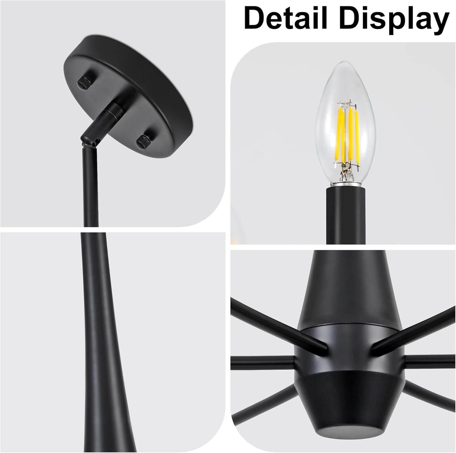 6-Light Black Industrial Chandelier, Modern Farmhouse Candle Light Fixture, Contemporary Hanging Light for Dining Room, Kitchen Island, Living Room, Bedroom, Foyer, Entryway