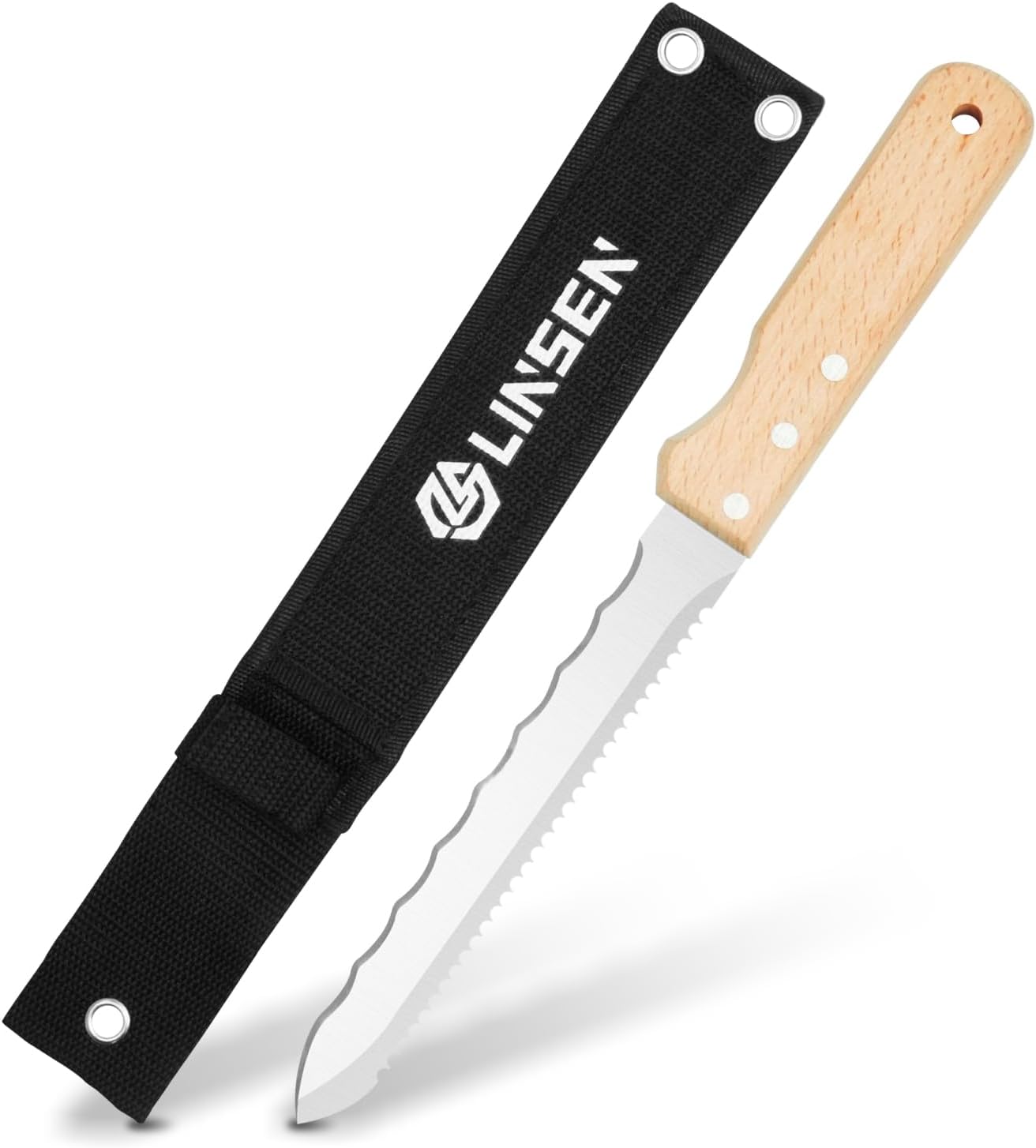 Insulation Knife, Stainless Steel Garden Knife with 7.8" Blade, Double Side Sod Cutter with Nylon Sheath for Cutting Mineral Wool and Insulation Foam Board