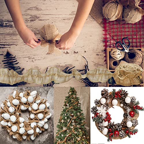 Jishi Christmas Tree Ribbon Garland Burlap Ribbon Garland 9 Ft X 6 Rolls, Rustic Farmhouse Country Christmas Tree Decorations, Neutral Natural Jute Burlap Fabric, Vintage Home Decor Wedding Diy Crafts #TOP3