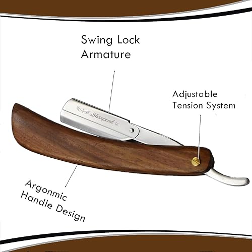 Miniatura 3 de Afeitadora de peluquería de borde recto para afeitarse  Maquinilla de afeitar profesional para hombres con 20 cuchillas de un solo filo - Kit de