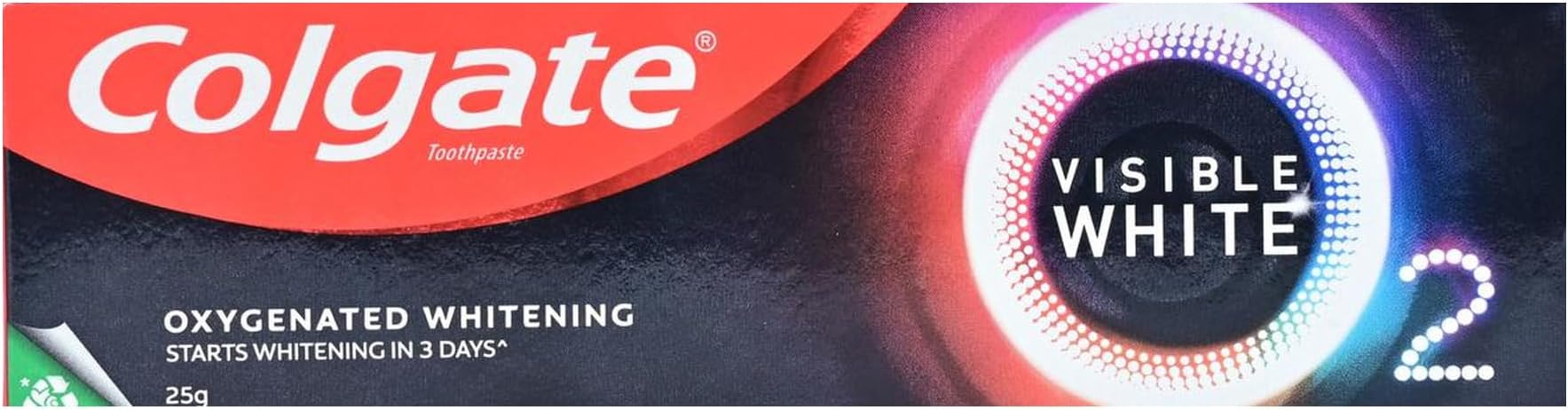 Colgate Visible White O2, Teeth Whitening (25g) for noticeably Whiter Teeth Starting in 3 Days. Aromatic Mint with Active Technology, Enamel Safe Teeth Whitening & Fresh Breath