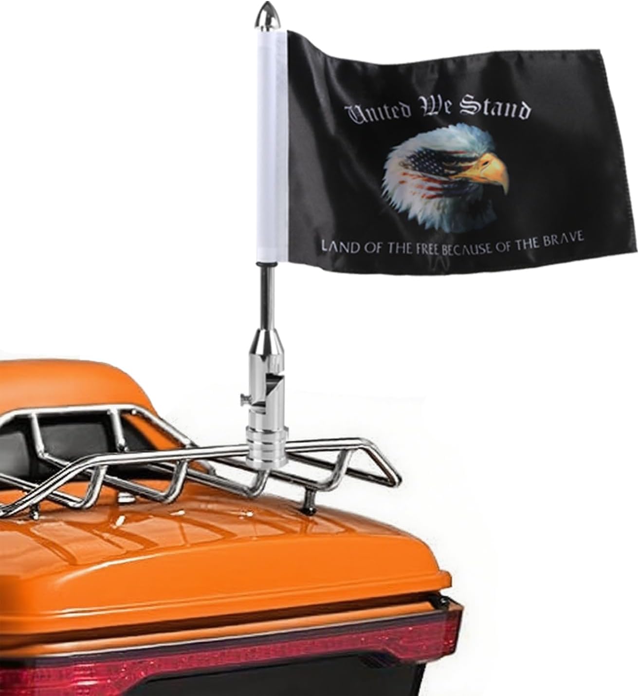 Motorcycle Flag Pole Fold Down 90° and American Premium Double Sided USA Flag Flagpole Holder Bracket Fit for 1/2'' Round Tubular Luggage Racks For Harley Touring Spring Honda Goldwing etc.