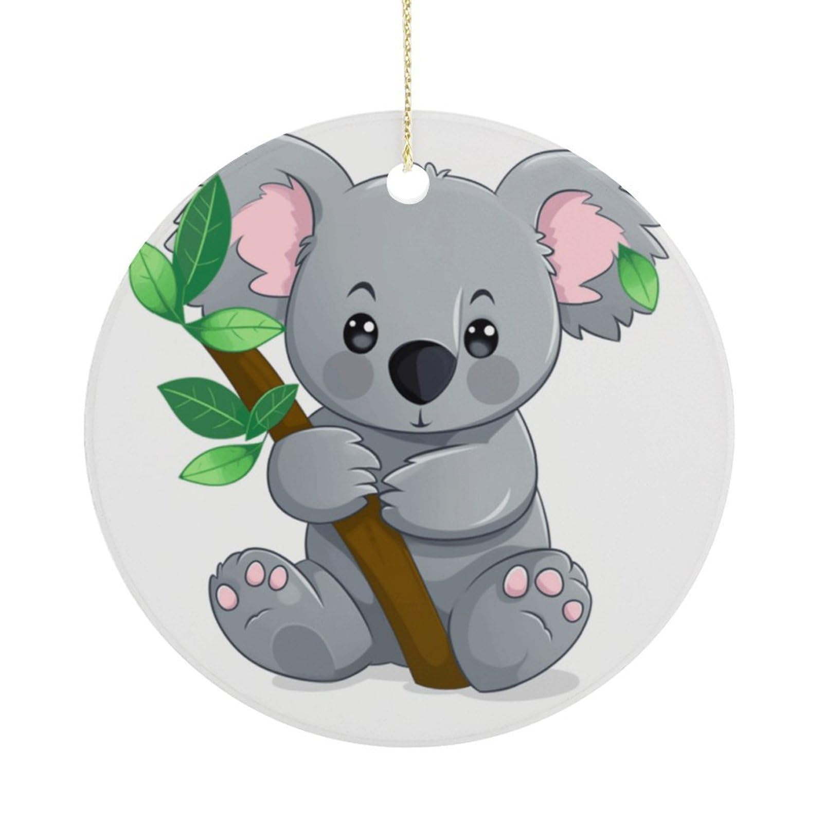 Green Leaf Koala Christmas Ornament,Round Ceramic Ornaments Personalized Christmas Tree Ornament for Holiday Porcelain Keepsake Gifts Ideas Home Decor