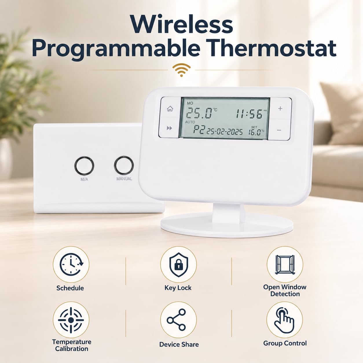 Termostato programable inalámbrico, controlador de temperatura ambiente con programación del sistema de calefacción