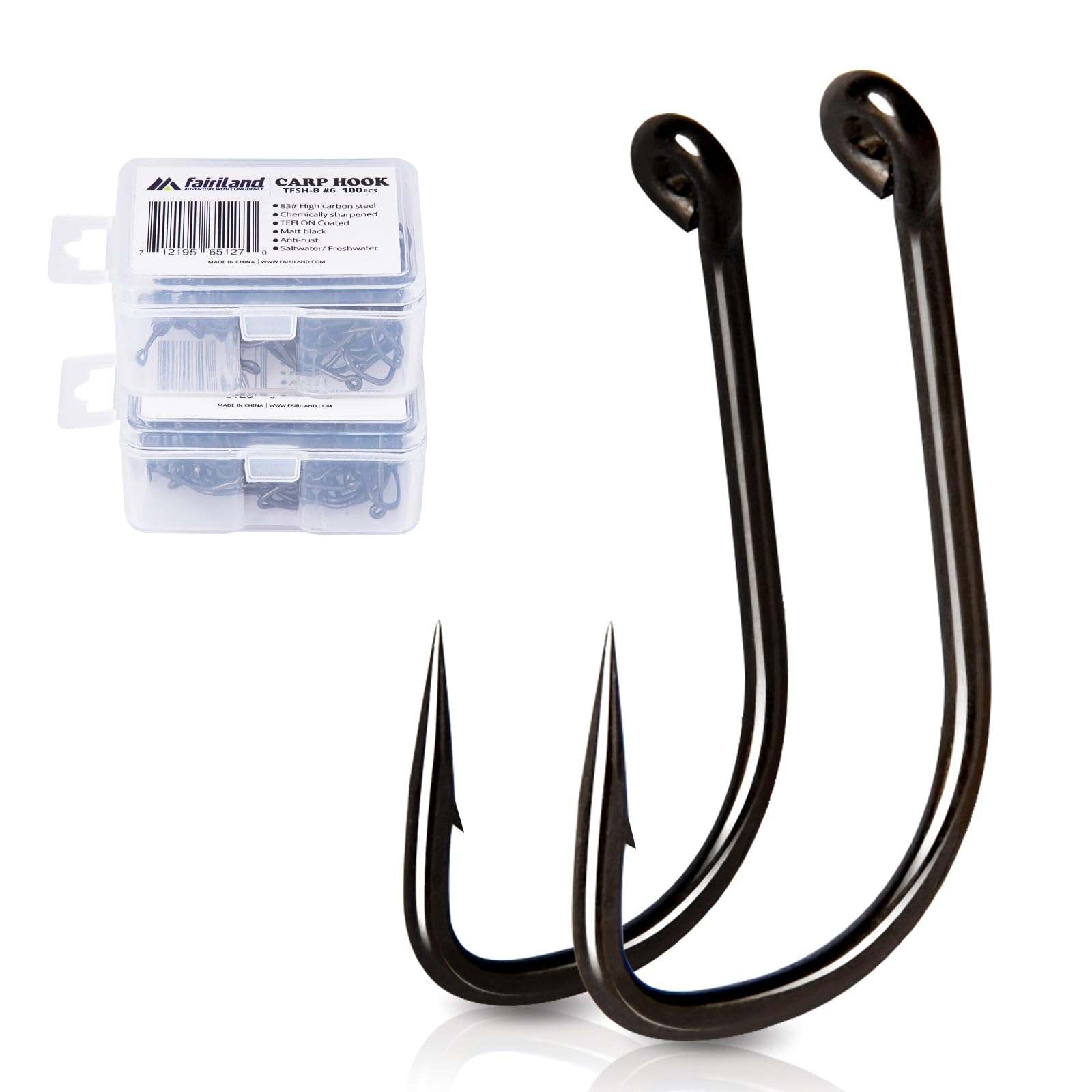 TFSH Series Carp Hooks 82B High Carbon Steel Barbed Fish Hook PTFE Coated Matt Black Color for Saltwater Freshwater