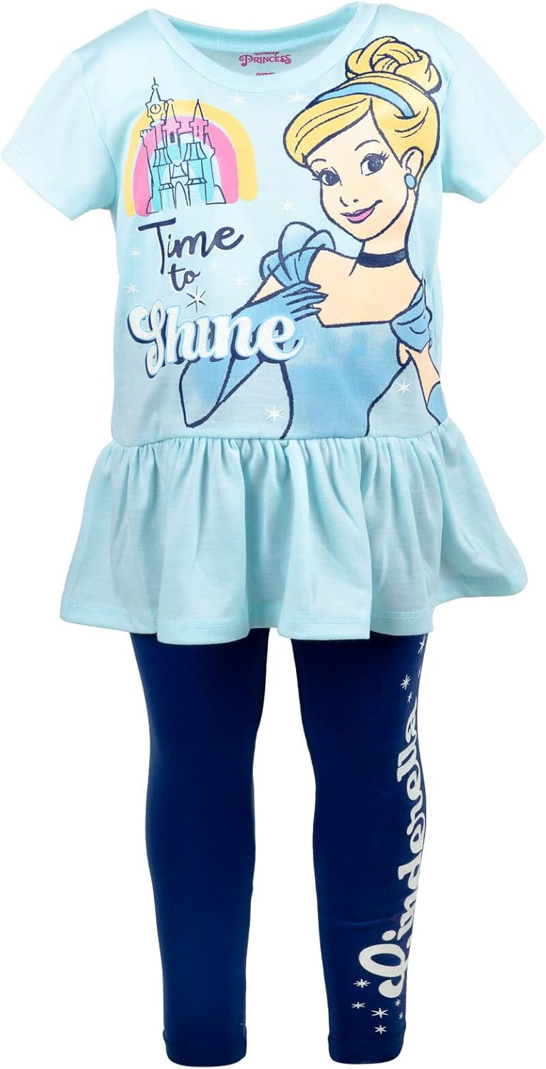 Miniatura 6 de Disney Princess Moana Frozen Little Mermaid Rapunzel Jasmine Belle - Conjunto de camiseta y leggings para niñas pequeñas y grandes