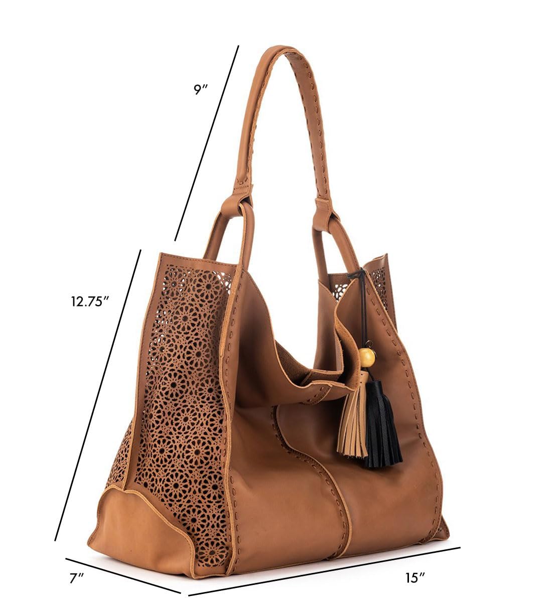 The Sak Los Feliz Large Tote Bag in Leather, Roomy, Unlined Purse with Single Shoulder Strap: Tobacco Moroccan