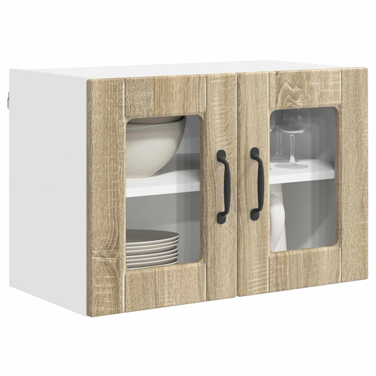 vidaXL Wall Glass Cabinet PORTO 2 pcs Sonoma Oak 60 x 31 x 40 cm, Modern, Durable Wooden Kitchen Cabinet, Wall-Mounted Storage, Compact Design, Functional Organization, Engineered Wood Furniture